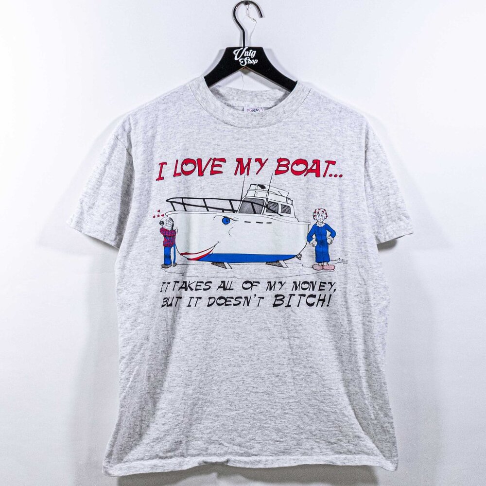 I Love My Boat T-Shirt It Doesn't B*tch Large VTG 90s Funny Joke